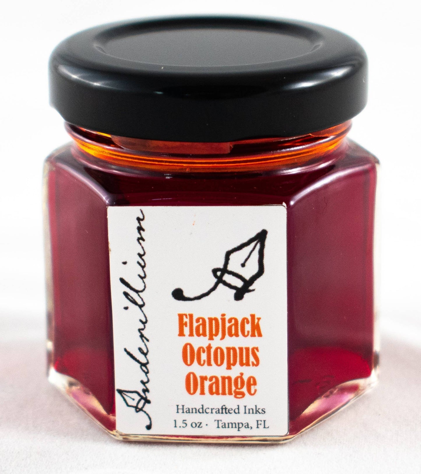 Anderillium Ink Flapjack Octopus Orange 1.5 oz bottle, handcrafted in the US, perfect for stationery stores.