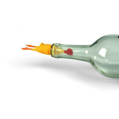 Coq Au Vin Rubber Chicken Wine Stopper sealing wine bottle, available at stationery store.