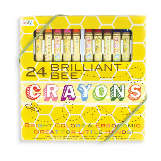 Brilliant Bee Crayons set of 24 with bright colors, ergonomic triangular shape, perfect for stationery store needs.