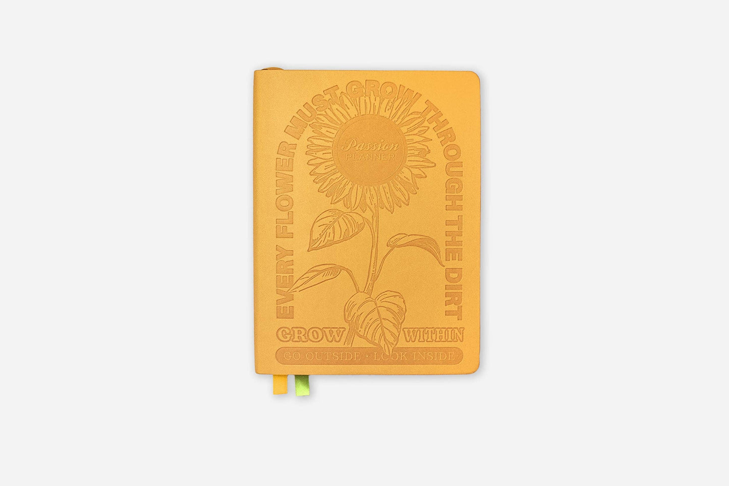 Sunflower Yellow 2025 Weekly Planner from stationery store, featuring embossed sunflower design, inspiring positive growth and planning.