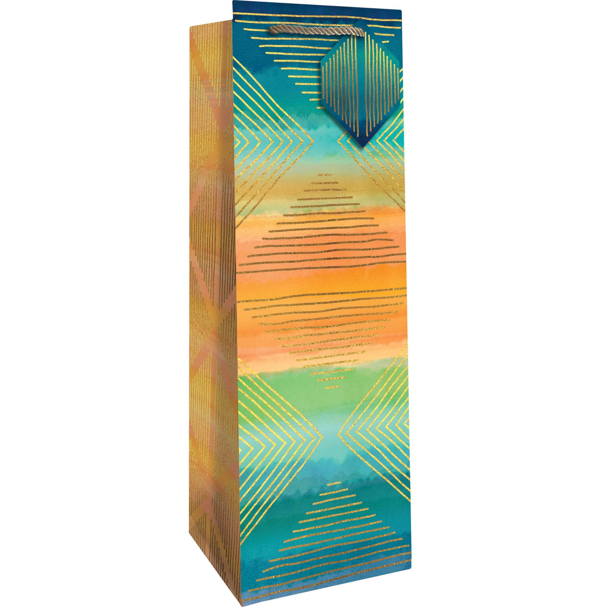 Modern Ombre bottle tote made from recycled paper, perfect for gifts from a stationery store. Vibrant design with eco-friendly materials.