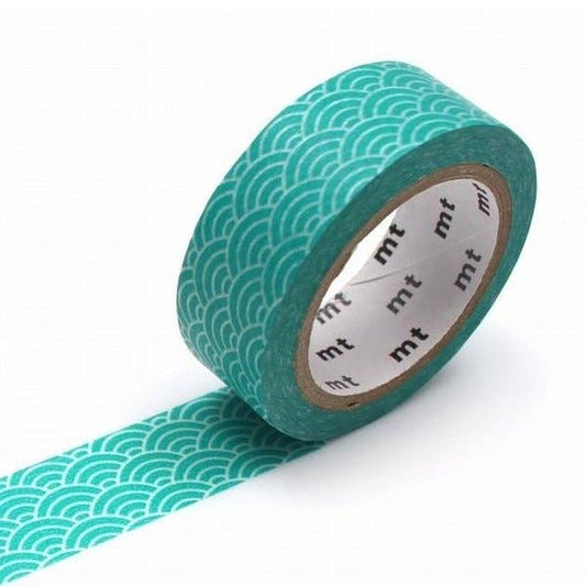 Washi Tape Seigaihamon Hisui roll, colorful Japanese masking tape by Kamoi Kakoshi, ideal for crafts at stationery store.