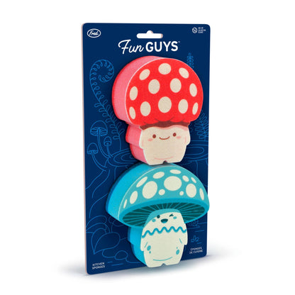 Colorful Fun Guys mushroom sponges by Fred, 2-pack, ideal for dishwashing. Available at your local stationery store.