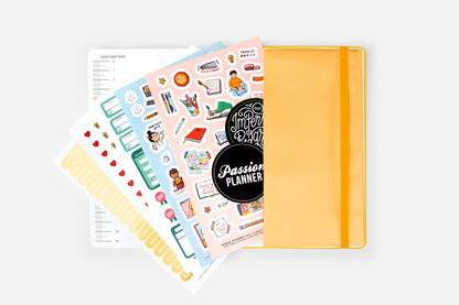 Weekly 2025 Planner in Sunflower Yellow with themed stickers, perfect for growth and organization from your favorite stationery store.