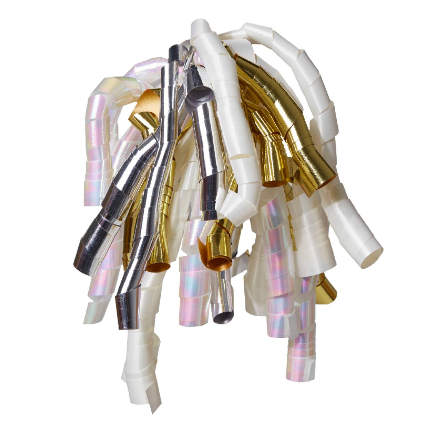 Elegant Bow - Curlie 12 strands metallic silver gold ivory pearl white, ideal for stationery store decorations.