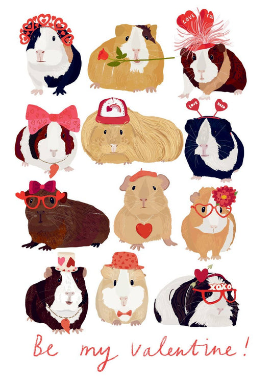 VALENTINE GUINEA PIGS Valentine's Day card by Hanna Melin with cute guinea pigs in festive hats. All you need is love! Stationery store.