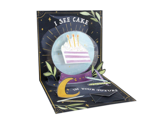 Birthday Fortune Pop-Up Card with cake design, perfect for sending wishes from a stationery store.