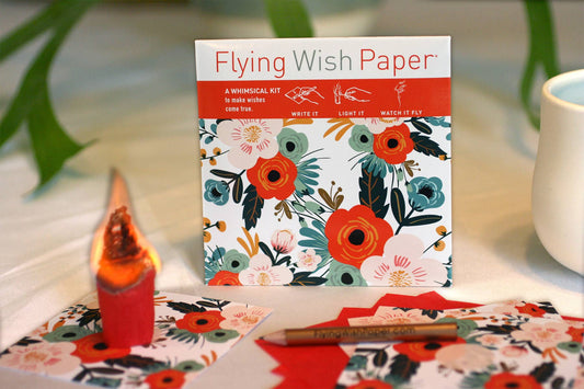 Flying Wish Paper Orange Blossom Mini Kit featuring wish paper and accessories, available at stationery stores.