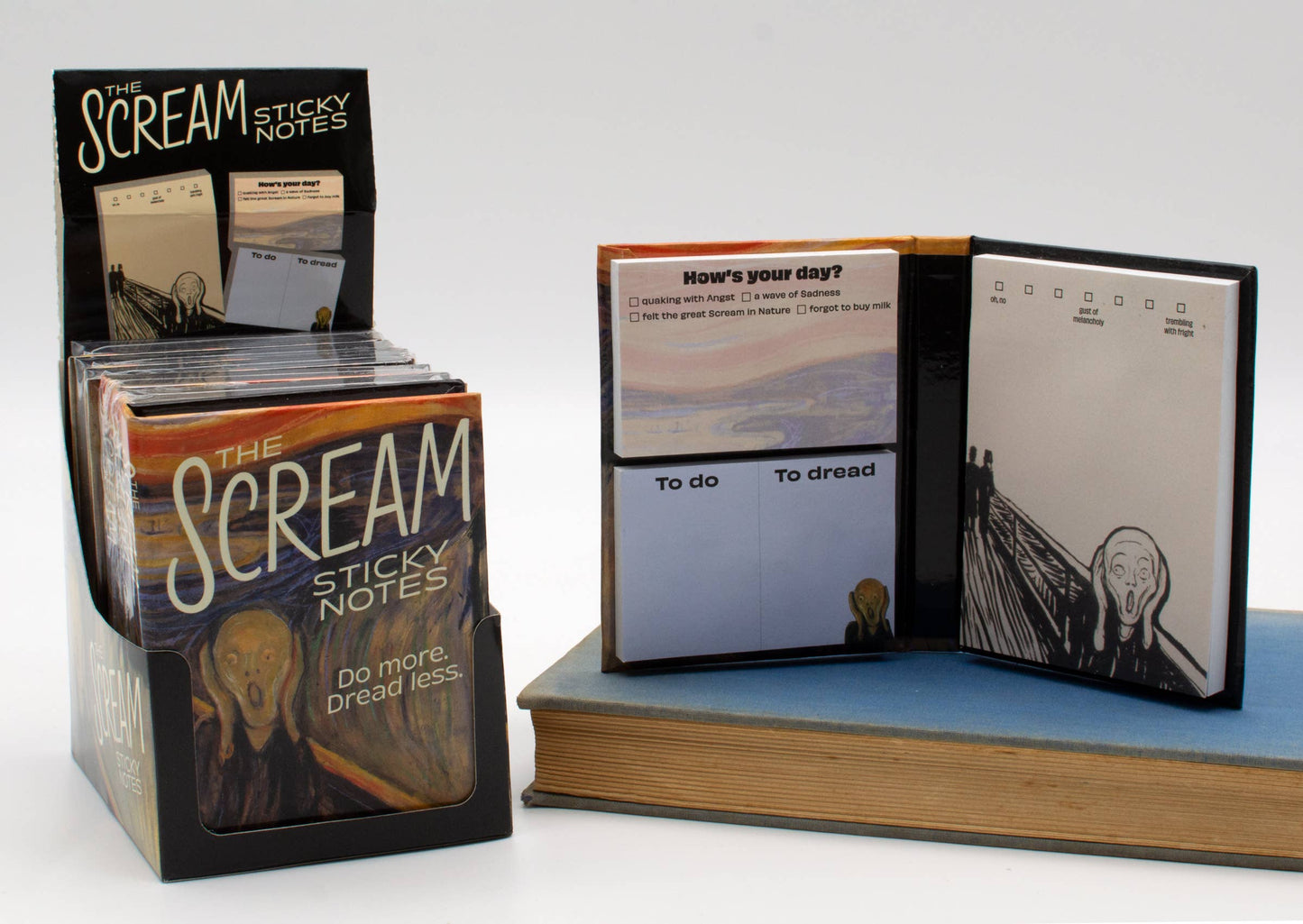 Scream Sticky Notes set on a book, featuring assorted shapes and sizes, perfect for productivity. Available at your stationery store.