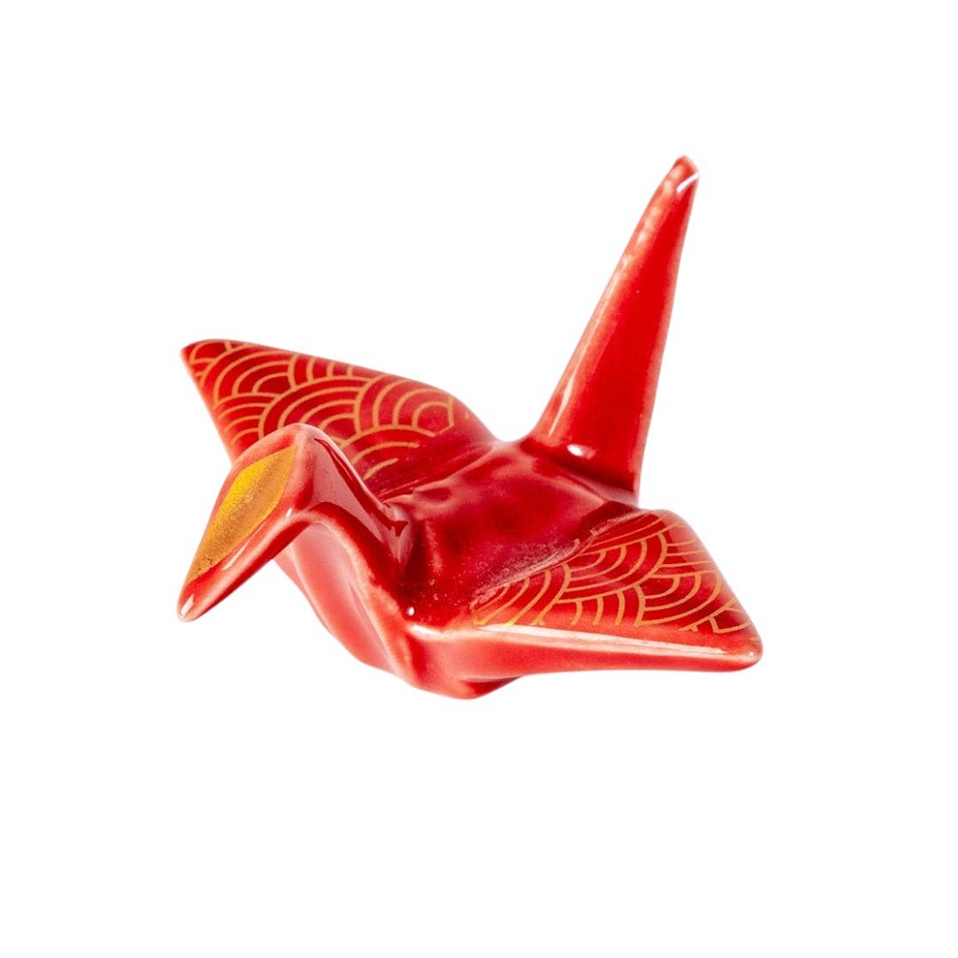 Origami Crane Porcelain Chopsticks Rest 2L Seigaiha Red (12/288)