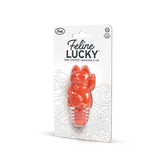 Fred's Feline Lucky Bottle Stopper, a cat-shaped wine accessory made of BPA-free silicone, available at stationery stores.