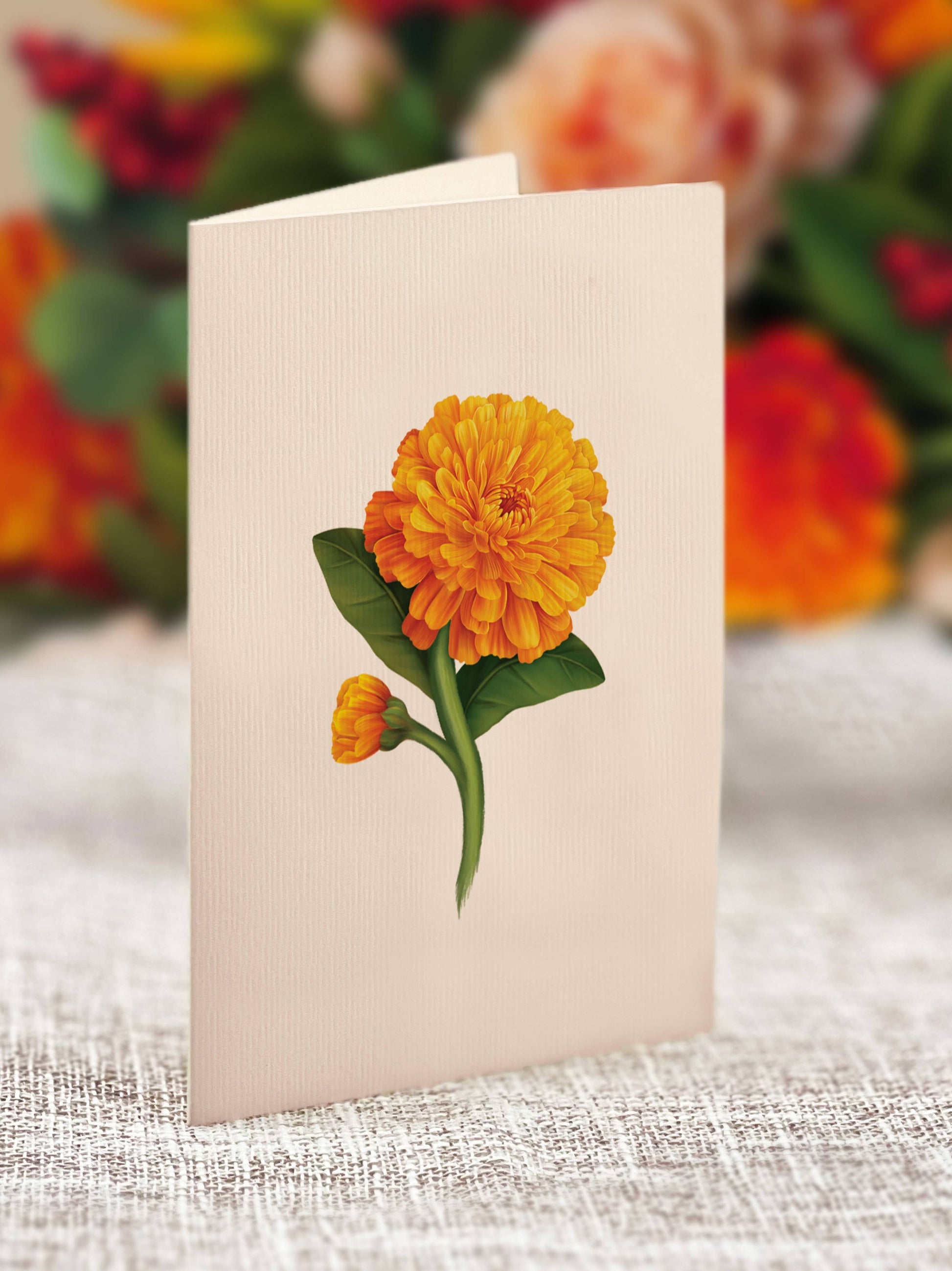 Mini Pumpkin Spice Pop-up Greeting Card from stationery store featuring vibrant autumn floral design.