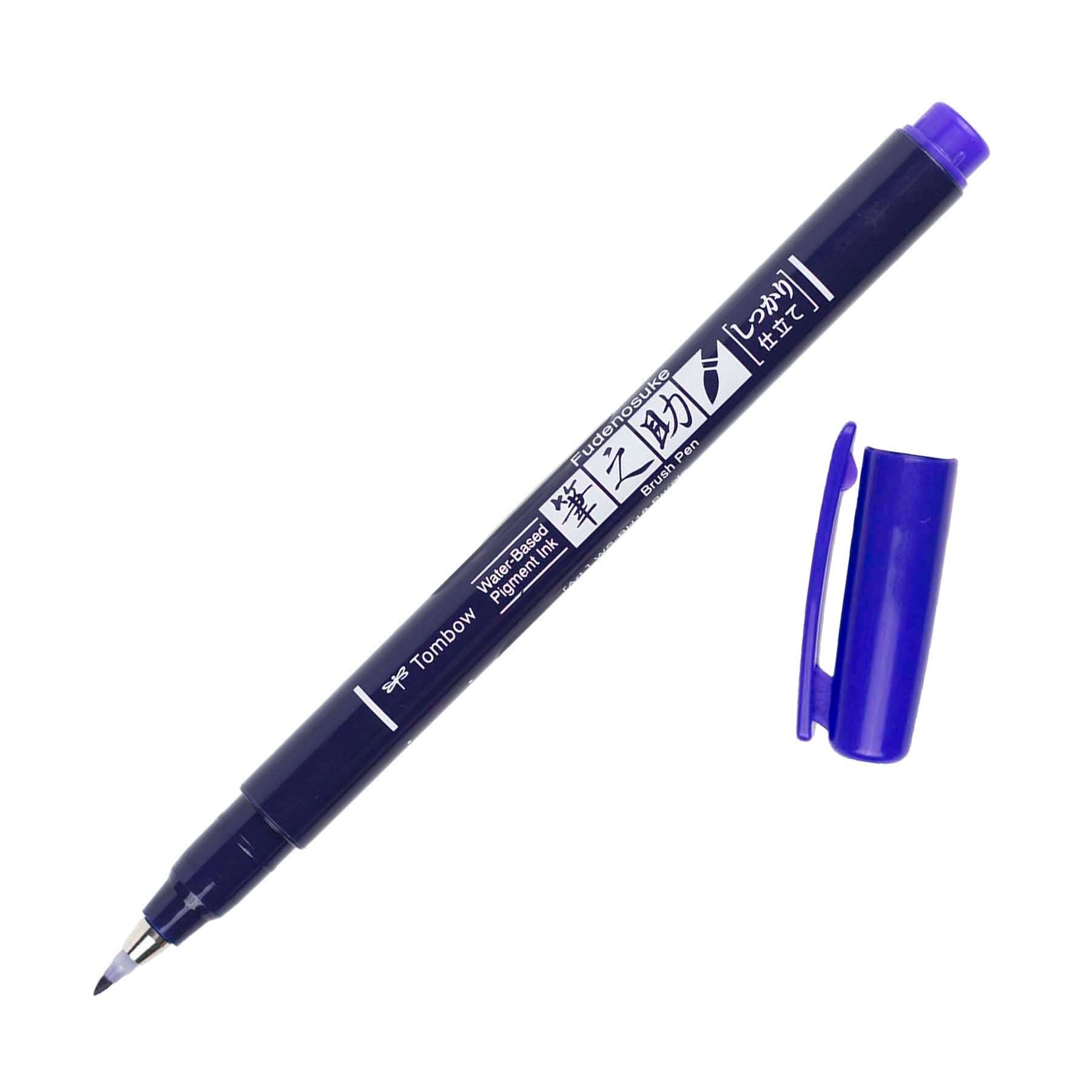 Fudenosuke Calligraphy Brush Pen with hard tip blue cap, ideal for beginner hand lettering, available at stationery store.