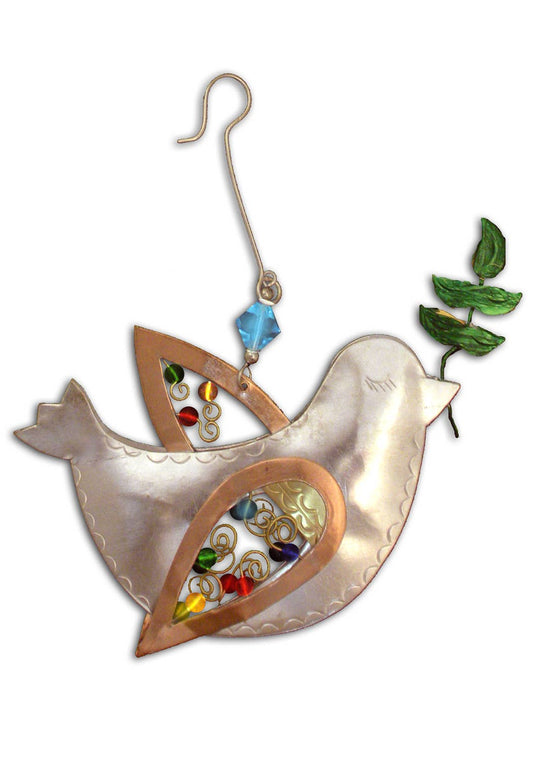 Handmade Peace Dove Ornament from a stationery store, perfect for Christmas décor, fair trade holiday gifts, and stocking stuffers.