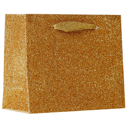 "Gold Sparkle Tiny Tote Bag made from recycled paper, perfect for stationery store purchases, featuring eco-friendly and holographic accents."