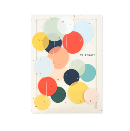 Balloons Celebrate Die-Cut Greeting Card with colorful design, gold holographic foil finish, suitable for any occasion - Stationery Store