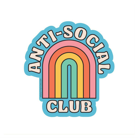 Anti-Social Club Vinyl Sticker with rainbow design, perfect gift for stationery store shoppers and sticker lovers.