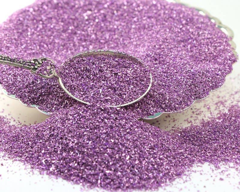 Lilac sparkly German glass glitter, fine 90 grit, 25g, perfect for stationery store crafts, with silver-based coating for brilliance.