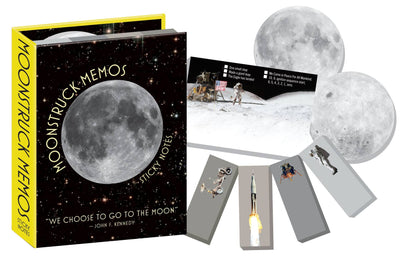 Moonstruck Memos Sticky Notes set with moon-themed designs, available at stationery store.