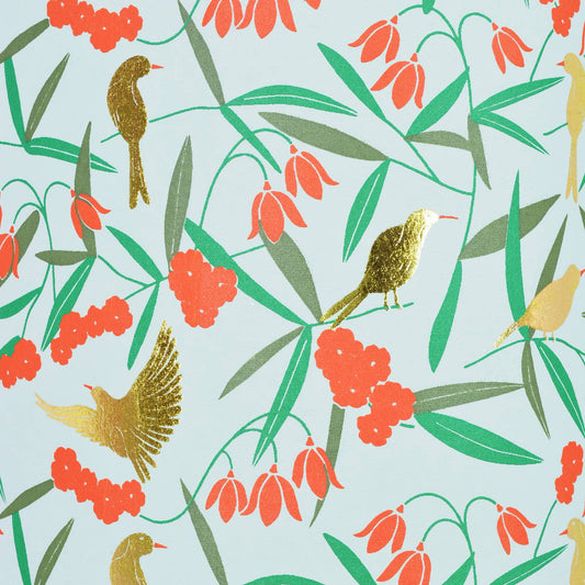 Asian Floral Seafoam/Orange/Green/Gold Foil