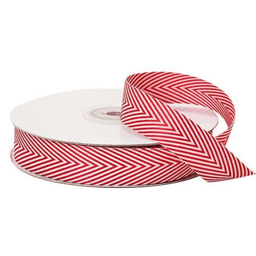 Alt Tag: Red herringbone gift packaging ribbon roll, ideal for stationery store use, available in various sizes with a soft, grosgrain texture.