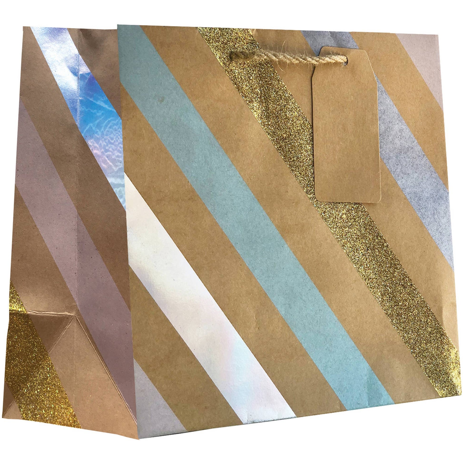 Party Stripe Medium Tote - Eco-Friendly Recycled Paper - Foil Print - Perfect for Stationery Store Purchases - 10"x8"x4"