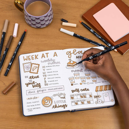 Dual Brush Pen Art Markers, Coffee Break, 6-Pack