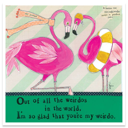 Flamingos love card by Curly Girl with quirky design, perfect for stationery store lovers.