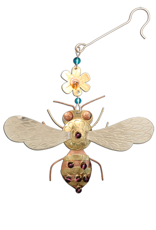 Handmade honey bee ornament for Christmas, perfect for garden and nature lovers. Ideal gift or stocking stuffer from a stationery store.