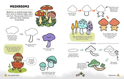 Learn to draw cute mushrooms from 'How to Draw Cute Woodland Friends' by Angela Nguyen, perfect for kids at the stationery store.