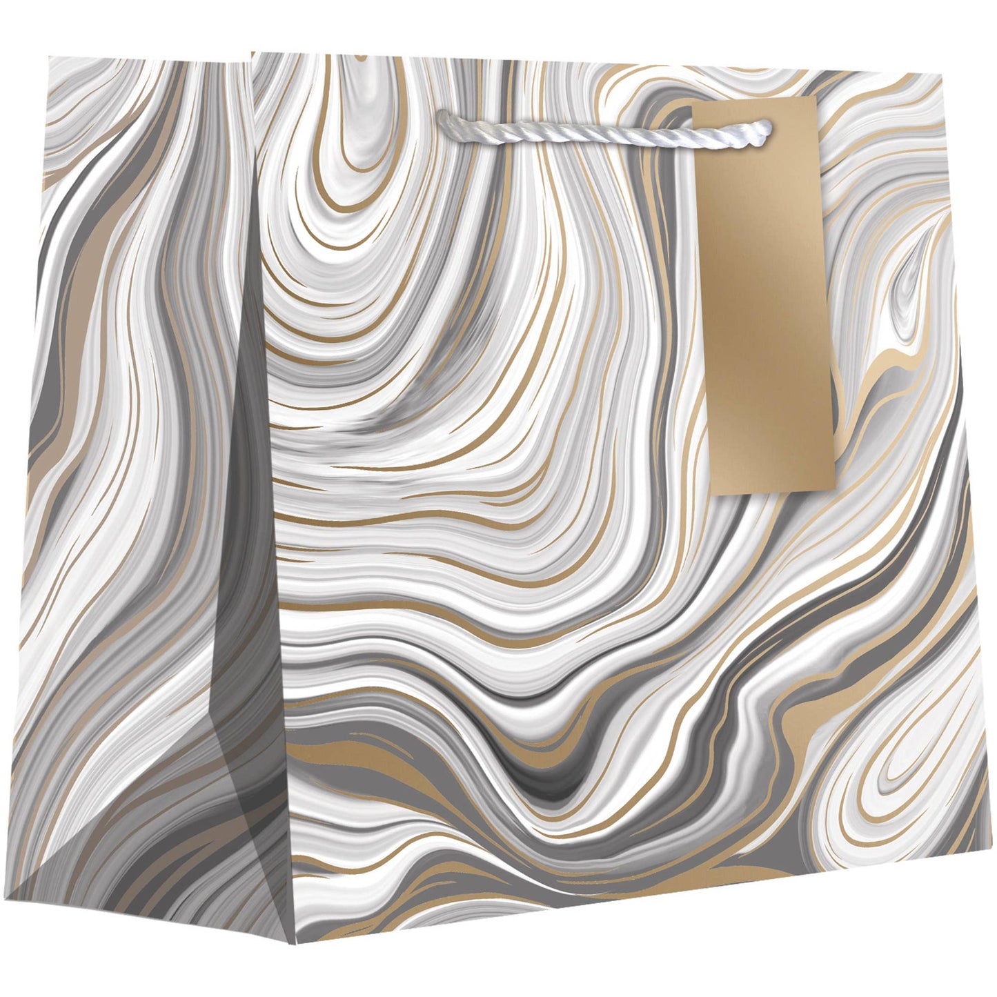 Marbleized Silver Large Tote from Stationery Store, eco-friendly 100% recycled paper, 12.5"x10"x5", soy-based inks, matte/gloss finish.