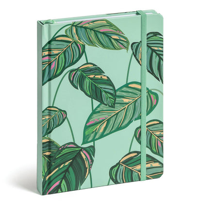 Greenery High Note Journal with leaf design cover, gold foil accents, and elastic closure, available at stationery store.