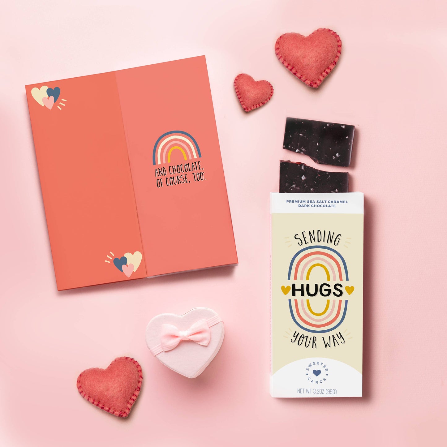 Sending Hugs chocolate card with sweet design, perfect for gifts from our stationery store.