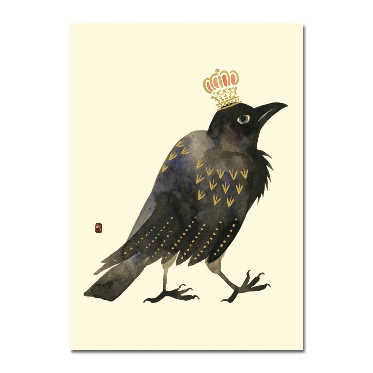 Golden Crow Foil Blank Card featuring a crow with a gold crown. Ivory matte finish, embossed. Designed by Tadashi Ura. Available at stationery store.