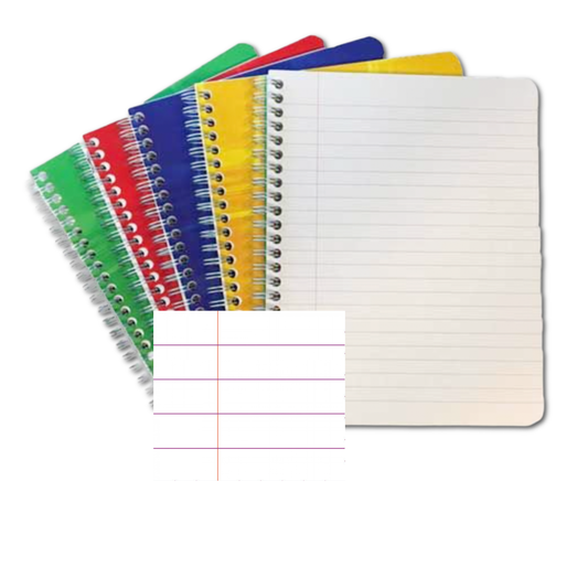 Classic Clairefontaine Spiral Notebooks with lined margin, assorted colors, from stationery store.