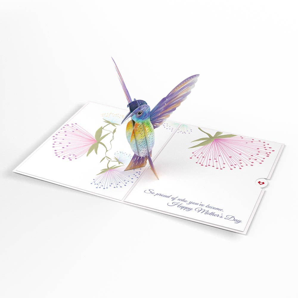 To My Daughter Mother's Day Hummingbird 5''x7'' Pop-Up Card, showing vibrant bird design, perfect for gifting. Available at a stationery store.