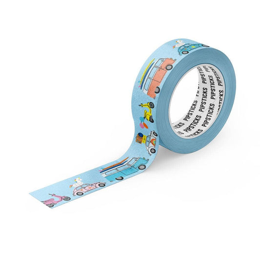 Wanderlust Washi Tape with travel-themed designs, perfect for planners and crafts available at stationery store. Removable and decorative.