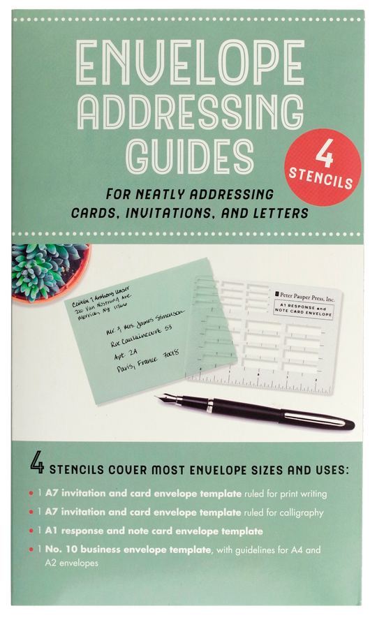 Envelope Addressing Guides by Peter Pauper Press with stencils for cards and letters, available at stationery store
