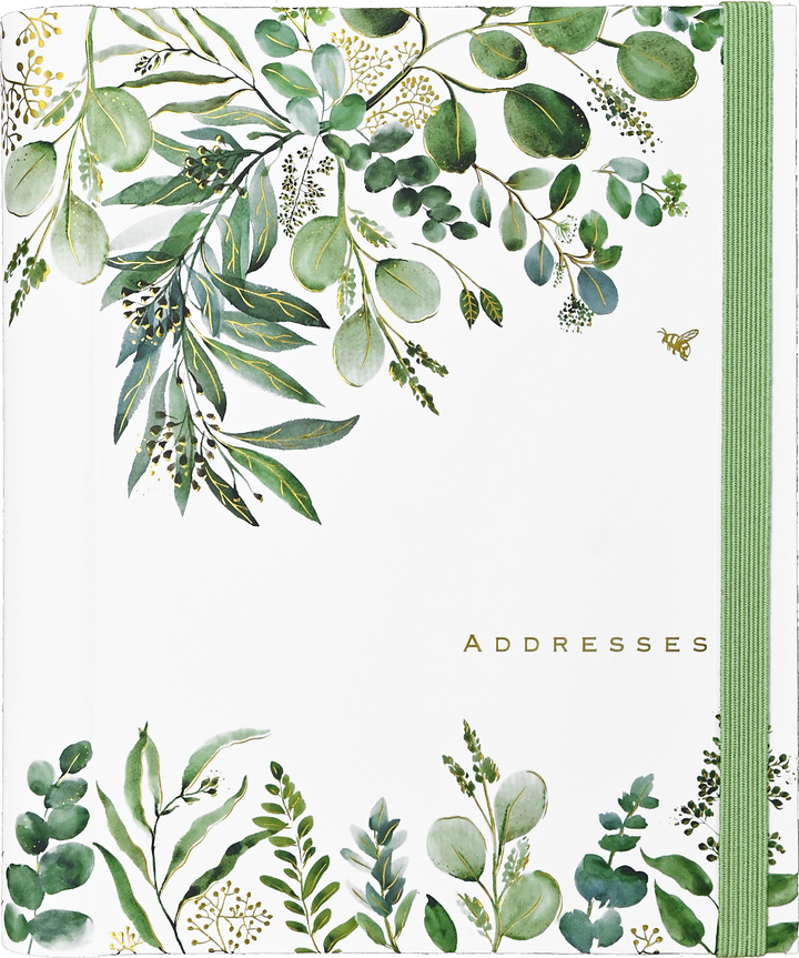 Eucalyptus Address Book by Peter Pauper Press with a botanical cover design, ideal for stationery store shoppers seeking stylish organization.