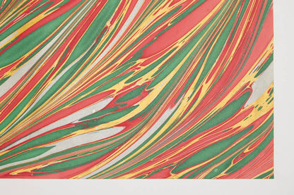 Hand Marbled Christmas Wrapping Paper featuring striations design in festive colors on cotton paper from stationery store.