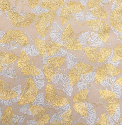 Ginkgo leaves decorative paper with gold and silver design, 30x20, crafted in Nepal. Available at stationery stores. Giftsland GSP143-83.