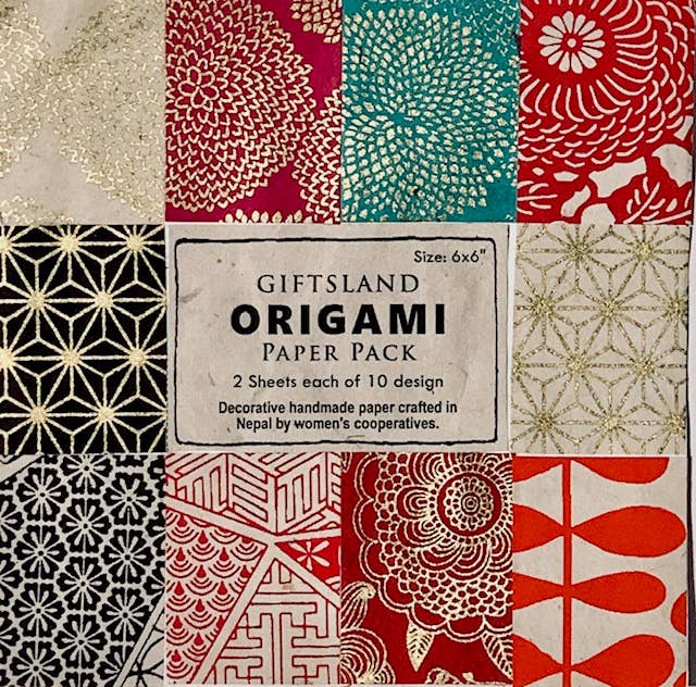 Eco-Friendly Patterned Origami Craft Paper from Nepal available at stationery store. Handcrafted set with sustainable materials and vibrant designs.