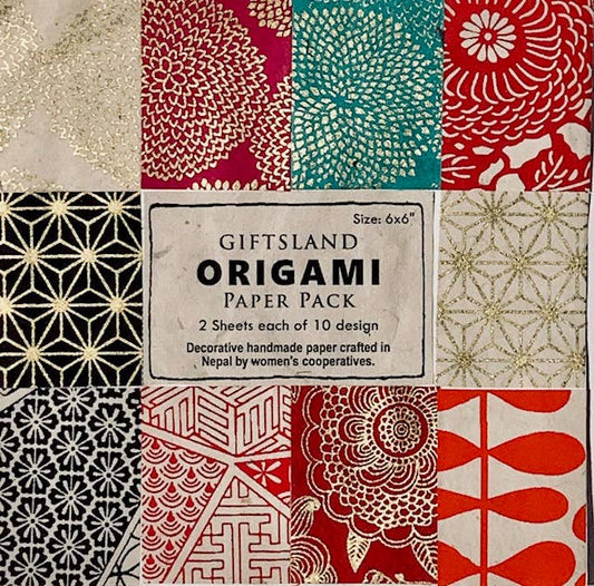 Eco-Friendly Patterned Origami Craft Paper from Nepal available at stationery store. Handcrafted set with sustainable materials and vibrant designs.