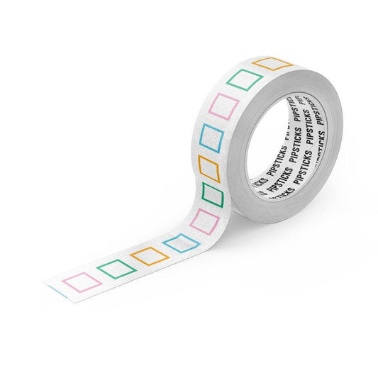 Checked Off Washi Tape roll with colorful square pattern, perfect for crafting and decorating, available at Pipsticks stationery store.