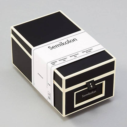 Semikolon Heritage Line Business Card Box in black, ideal for office organization, storing up to 480 cards. Available at stationery store.