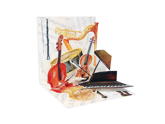 Alt Tag: Classical Music 1118 greeting card with colorful pop-up instruments; perfect for various occasions. Available at stationery stores.