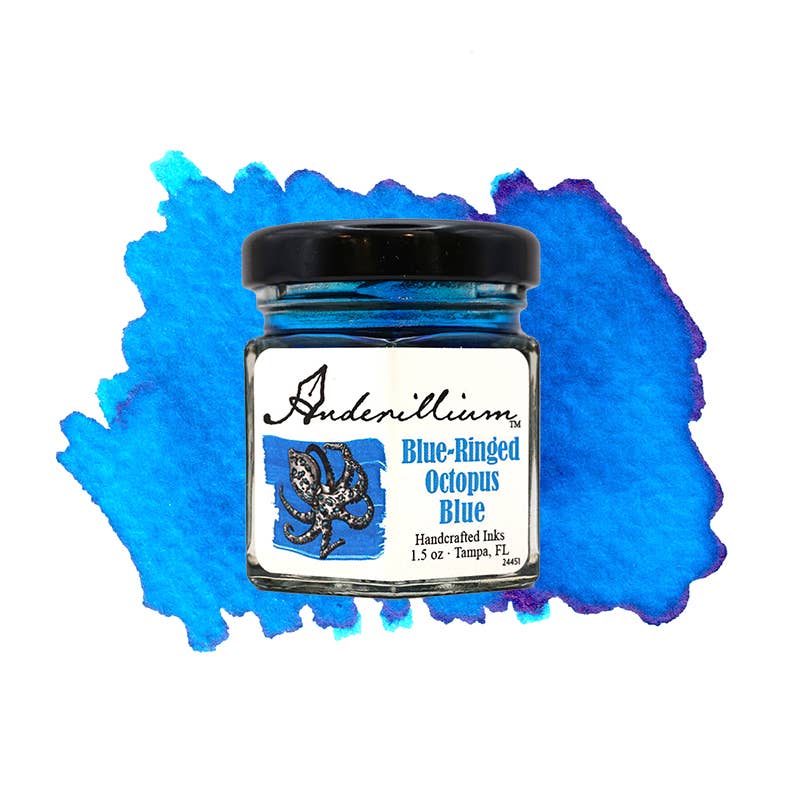 Anderillium™ Ink Blue-Ringed Octopus Blue 1.5 oz Bottle in Gift Box - Handcrafted Fountain Pen Ink for Stationery Stores