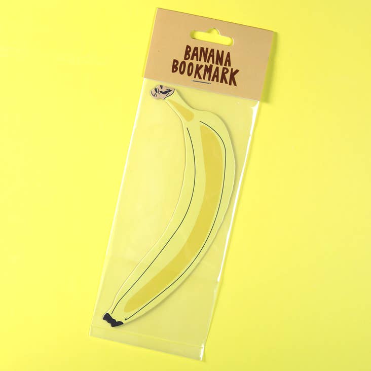 Banana Bookmark - die-cut stationery item in packaging on yellow background, perfect for a fun addition to any stationery store collection.