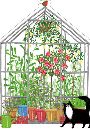 Cat And Greenhouse - Birthday-Die-Cut Greeting Card