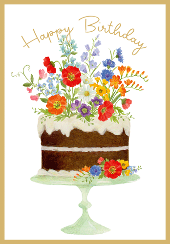 Flower Cake Happy Birthday Card